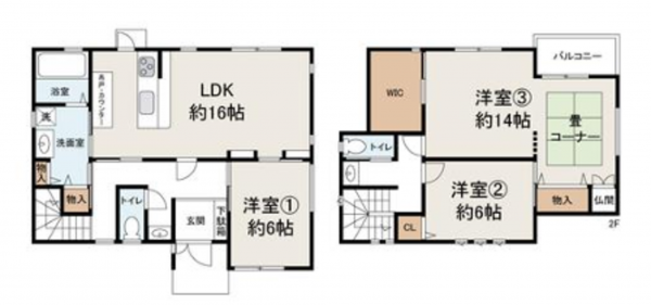 貝塚市津田北町、中古一戸建ての間取り画像です