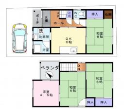 岸和田市八阪町、中古一戸建ての間取り画像です