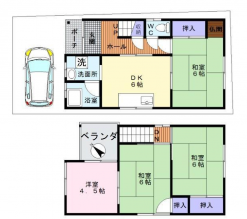 岸和田市八阪町、中古一戸建ての間取り画像です