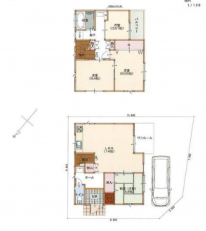 岸和田市土生町、中古一戸建ての間取り画像です