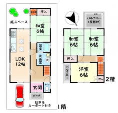 泉佐野市日根野、中古一戸建ての間取り画像です