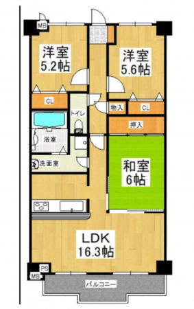 泉佐野市羽倉崎、マンションの間取り画像です