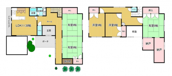 岸和田市池尻町、中古一戸建ての間取り画像です