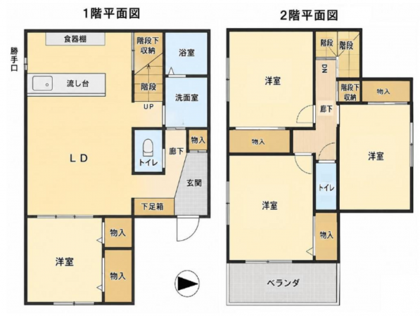 岸和田市尾生町、中古一戸建ての間取り画像です