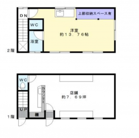 貝塚市海塚、収益物件/店舗付住宅の間取り画像です