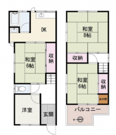 岸和田市大手町、中古一戸建ての間取り画像です