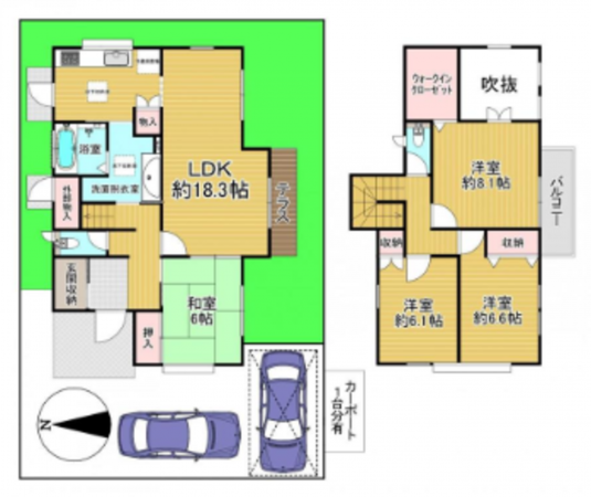 泉南郡熊取町つばさが丘西、中古一戸建ての間取り画像です