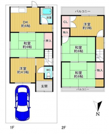 岸和田市畑町、中古一戸建ての間取り画像です