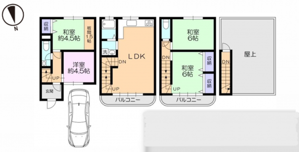 岸和田市磯上町、中古一戸建ての間取り画像です