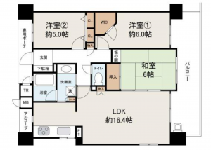 泉佐野市上町、マンションの間取り画像です