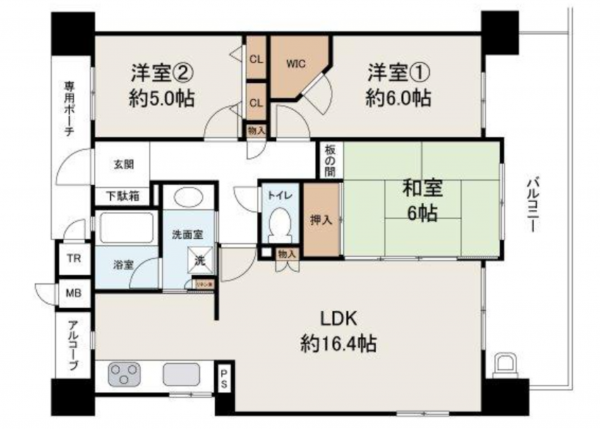 泉佐野市上町、マンションの間取り画像です