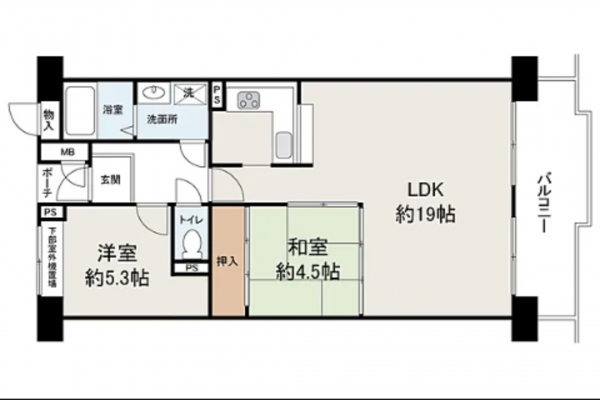 貝塚市地蔵堂、マンションの間取り画像です