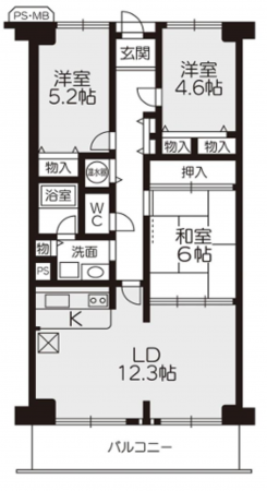 岸和田市下野町、マンションの間取り画像です