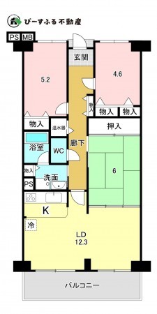 岸和田市下野町、マンションの間取り画像です
