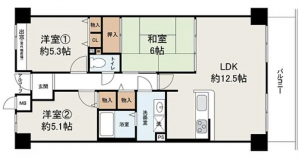 貝塚市澤、マンションの間取り画像です