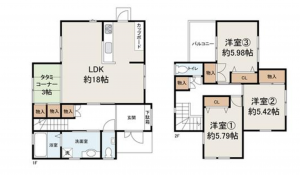 岸和田市岡山町、中古一戸建ての間取り画像です