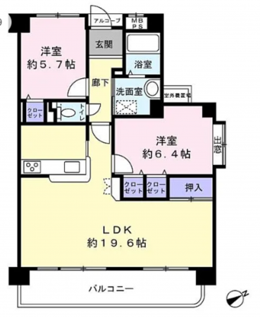 貝塚市堀、マンションの間取り画像です