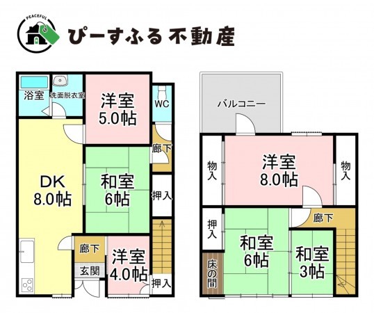 岸和田市岸城町、中古一戸建ての間取り画像です