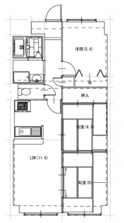 岸和田市磯上町、マンションの間取り画像です