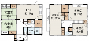 岸和田市東ケ丘町、中古一戸建ての間取り画像です