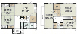 岸和田市東ケ丘町、中古一戸建ての間取り画像です