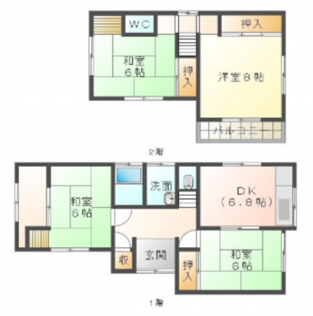 岸和田市春木、中古一戸建ての間取り画像です