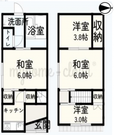岸和田市土生町、中古一戸建ての間取り画像です