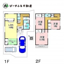 貝塚市堀、中古一戸建ての間取り画像です