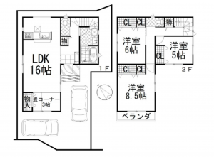 貝塚市堀、中古一戸建ての間取り画像です