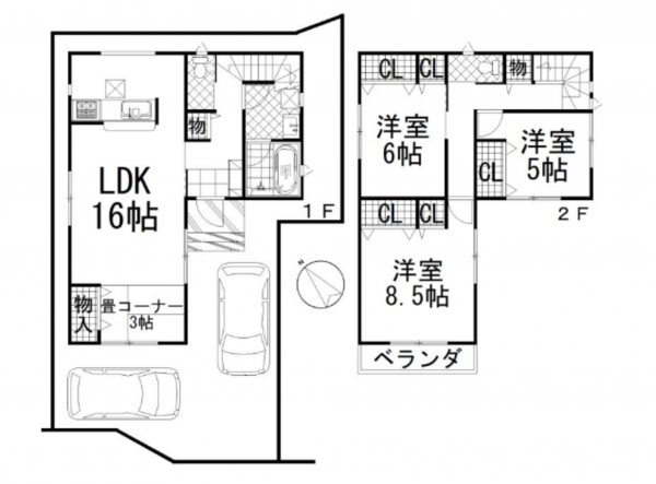 貝塚市堀、中古一戸建ての間取り画像です