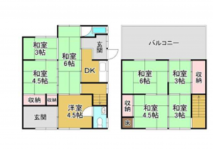 岸和田市松風町、中古一戸建ての間取り画像です