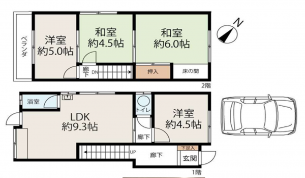貝塚市津田南町、中古一戸建ての間取り画像です