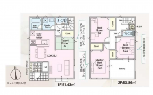 貝塚市、新築一戸建ての間取り画像です