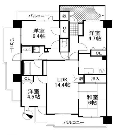 岸和田市港緑町、マンションの間取り画像です