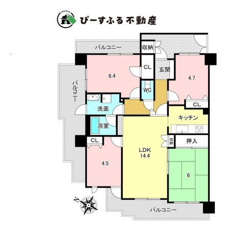 岸和田市港緑町、マンションの間取り画像です