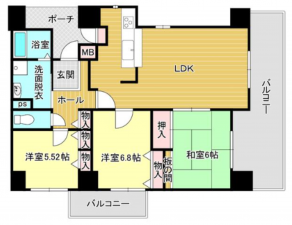 貝塚市二色、マンションの間取り画像です