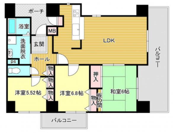 貝塚市二色、マンションの間取り画像です