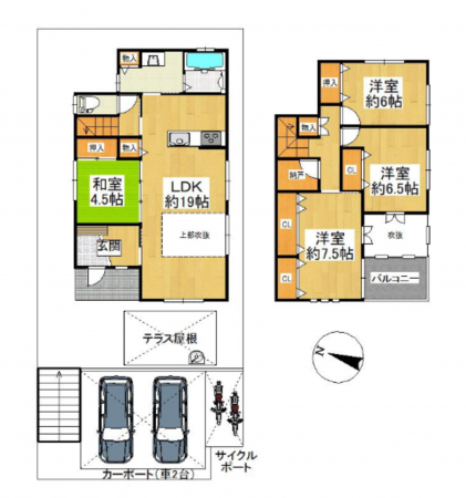 貝塚市東山、中古一戸建ての間取り画像です
