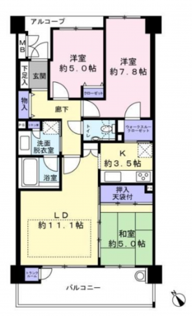岸和田市沼町、マンションの間取り画像です