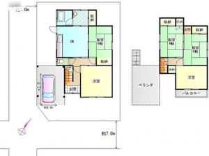 泉佐野市中庄、中古一戸建ての間取り画像です