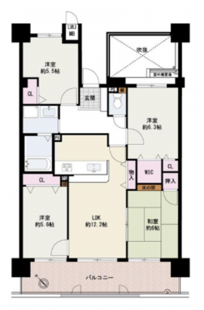 岸和田市土生町、マンションの間取り画像です