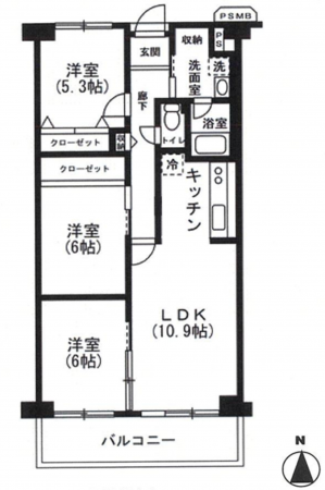 岸和田市下野町、マンションの間取り画像です