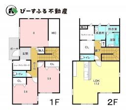 貝塚市東山、中古一戸建ての間取り画像です