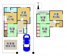 泉南郡熊取町山の手台、中古一戸建ての間取り画像です