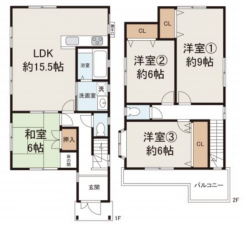 岸和田市西之内町、中古一戸建ての間取り画像です