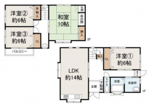 泉佐野市市場西、中古一戸建ての間取り画像です
