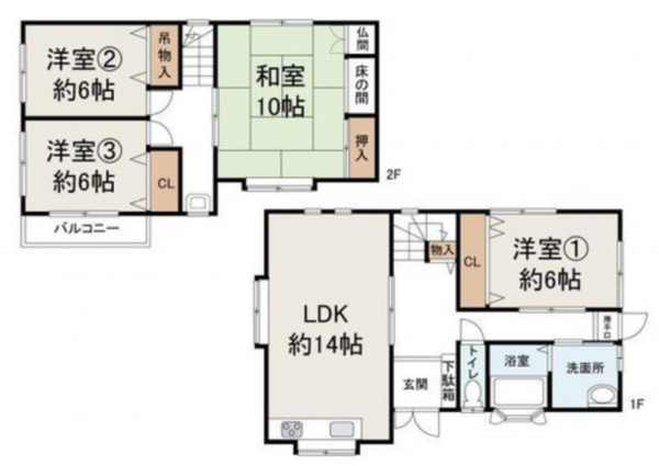 泉佐野市市場西、中古一戸建ての間取り画像です