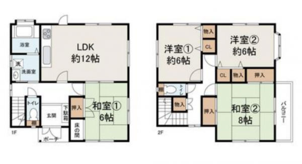 岸和田市磯上町、中古一戸建ての間取り画像です
