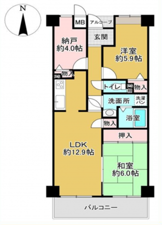 貝塚市澤、マンションの間取り画像です