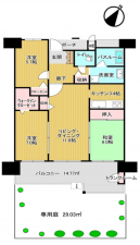 貝塚市福田、マンションの間取り画像です